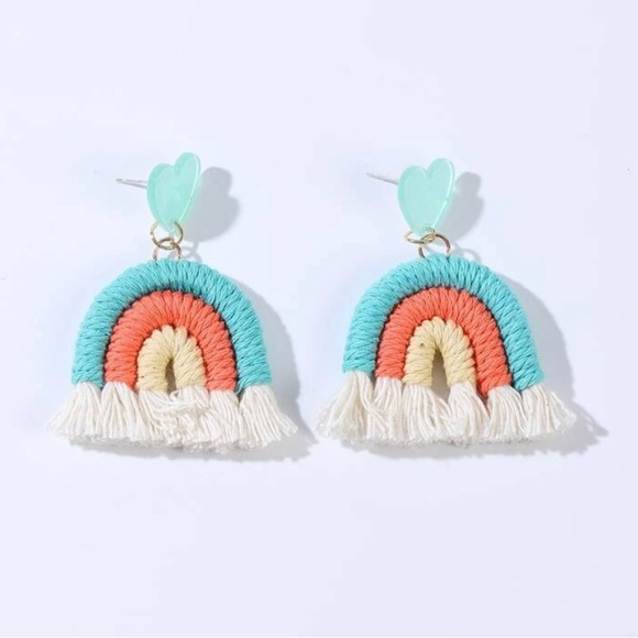 Boho Heart Rainbow Tassel Earrings - Picture 2 of 3